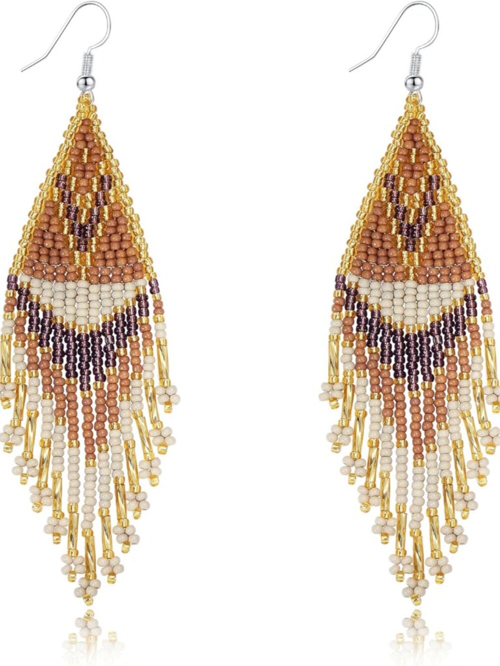 Bohemian Large Long Tassel Beaded Dangle Earrings Native Handmade Boho Statement
